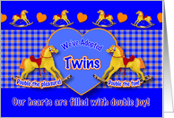 Twins Adoption Announcement Rocking Horse card