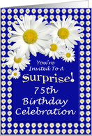 Surprise 75th Birthday Party Invitations Cheerful White Daisies card