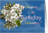 Surprise 75th Birthday Invitation with White Spring Flowers card
