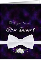 Please Be Our Altar Server Elegant White Bow Tie card