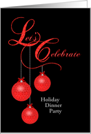 Custom Holiday Dinner Invitation, Red Lace Ornaments card
