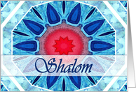 Hebrew Shabbat Shalom, Blue Aqua and Red Mandala card