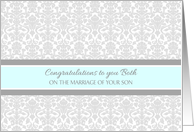 Wedding Day Congratulations Parents of the Groom - Gray Blue Damask card