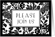 Black and White Flowers Dinner Party Invitation Card