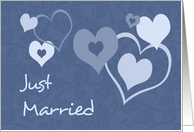 Blue Hearts Just Married Announcement Card
