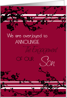 Red Floral Engagement of Son Announcement Card