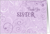 Purple Swirls Sister Thank You Bridesmaid Card