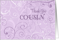 Purple Swirls Cousin Thank You Bridesmaid Card