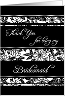 Black and White Floral Sister Bridesmaid Thank You Card