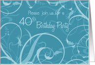 Turquoise Flowers 40th Birthday Party Invitation Card