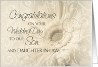 Beige Floral Swirls Congratulations Son and Daughter In Law Wedding Day Card