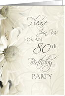 White Floral Swirls 80th Birthday Party Invitations Card