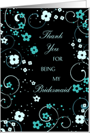 Bridesmaid Niece Thank You Card - Turquoise and Black Floral card