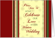 Winter Wedding Invitation Card - Red, Yellow & Green Snowflakes card