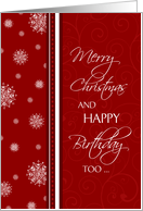 Christmas Happy Birthday Card - Red & White Snowflakes card
