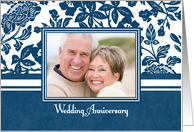 Wedding Anniversary Party Invitation Photo Card - Blue & White Floral card
