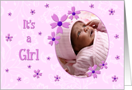 Girl Adoption Announcement Photo Card - Pink Flowers card