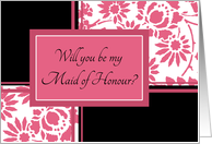 Will you be my Maid of Honour Best Friend - Black & Honeysuckle Pink Floral card