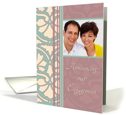 Engagement Announcement Photo Card - Antique Turquoise & Rose card