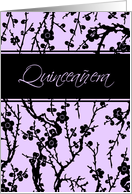 Quinceanera Party Invitation - Purple & Black Floral card