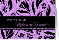 Matron of Honour Invitation - Purple & Black Floral card