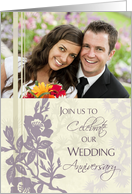 Anniversary Party Invitation Photo Card - Beige and Purple Floral card