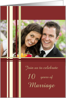 10th Wedding Anniversary Party Photo Card - Red Stripes card