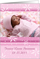 Girl Birth Announcement Photo Card - Pink Flowers card