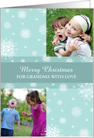 Grandma Christmas Double Photo Card - Teal White Snowflakes card