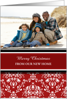 Merry Christmas We’ve Moved Photo Card - Red Damask card