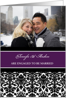 Engagement Announcement Photo Card - Purple Black Damask card