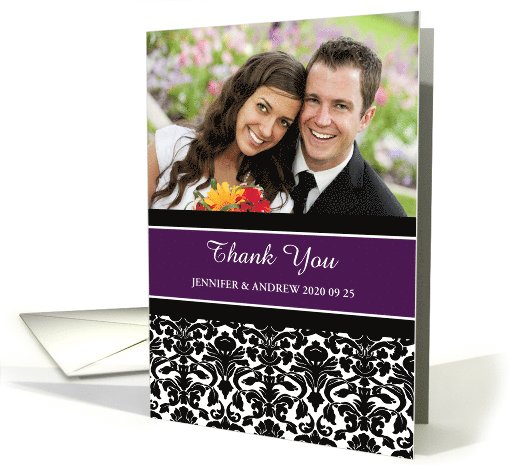 Thank You Wedding Gift Photo Card - Purple Black Damask card (997673)