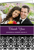 Thank You Wedding Gift Photo Card - Purple Black Damask card