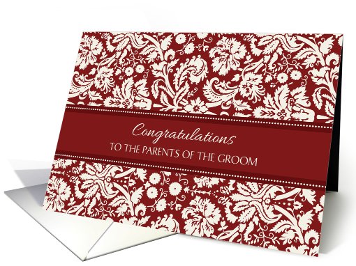 Wedding Congratulations Parents of the Groom - Red Damask card