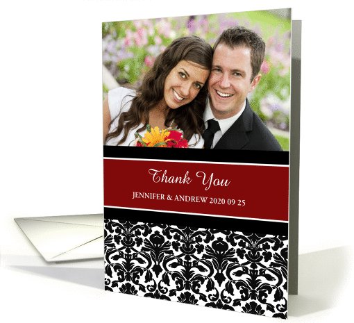 Thank You Wedding Gift Photo Card - Red Black Damask card (998501)