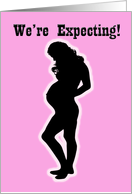 We’re Expecting silhouette for baby girl pink background card