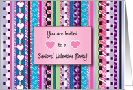 Valentine’s Day Invitation for Seniors’ Party, colorful stripes card