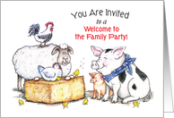 Invitation to Welcome to the Family Party, farm animals card