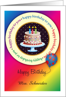 Custom Birthday from Sitter, cake, balloon card