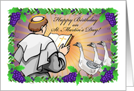 Birthday on St. Martin’s Day, monk, geese, grapes card