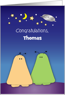 Custom Name Aliens Congratulations, both of us, space, stars card