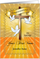 Custom Name Congrats, first vows to be nun card