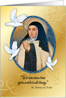 St. Teresa of Avila Feast Day, vintage image, doves card