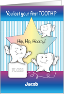 Congratulations, first tooth, star, happy teeth card