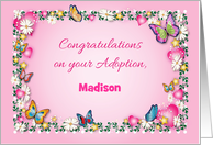 Custom Name, Congrats on Adoption, for girl card