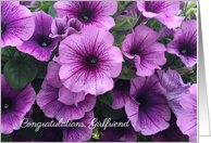 Congrats, to girlfriend, purple petunias card