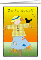 Invitation to Harvest Festival, scarecrow card