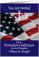 Invitations, Custom Name, Navy Promotion, USA flag card