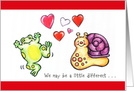 Holidays / St. Dwynwen’s Day, Jan. 25, happy frog and snail card