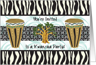 Invitation to Kwanzaa Party, drums, tree card